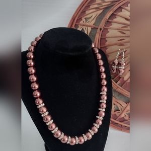 Copper Colored Beaded Necklace & Earrings Set
